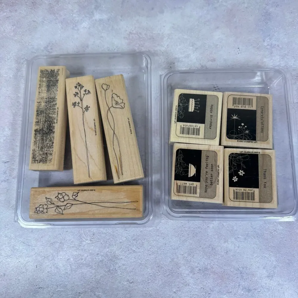 Stampin' Up! 3 Wood Mounted and 1 Clear Stamp Sets Cardmaking Scrapbooking